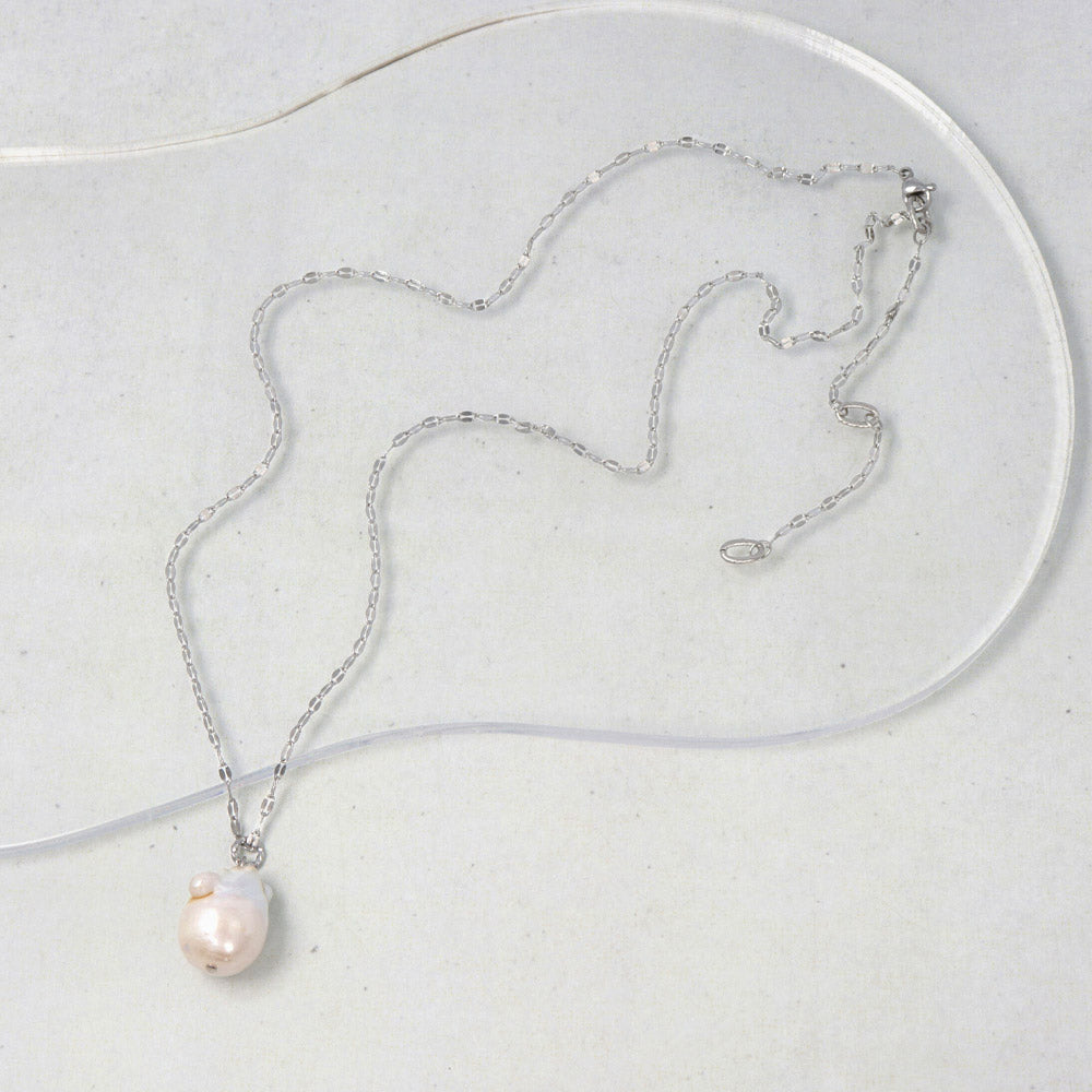 Baroque Pearl Silver Tone Chain Necklace