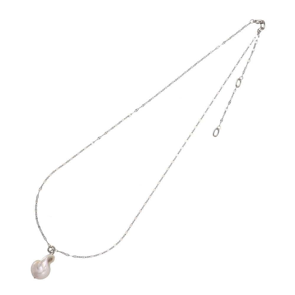 Baroque Pearl Silver Tone Chain Necklace