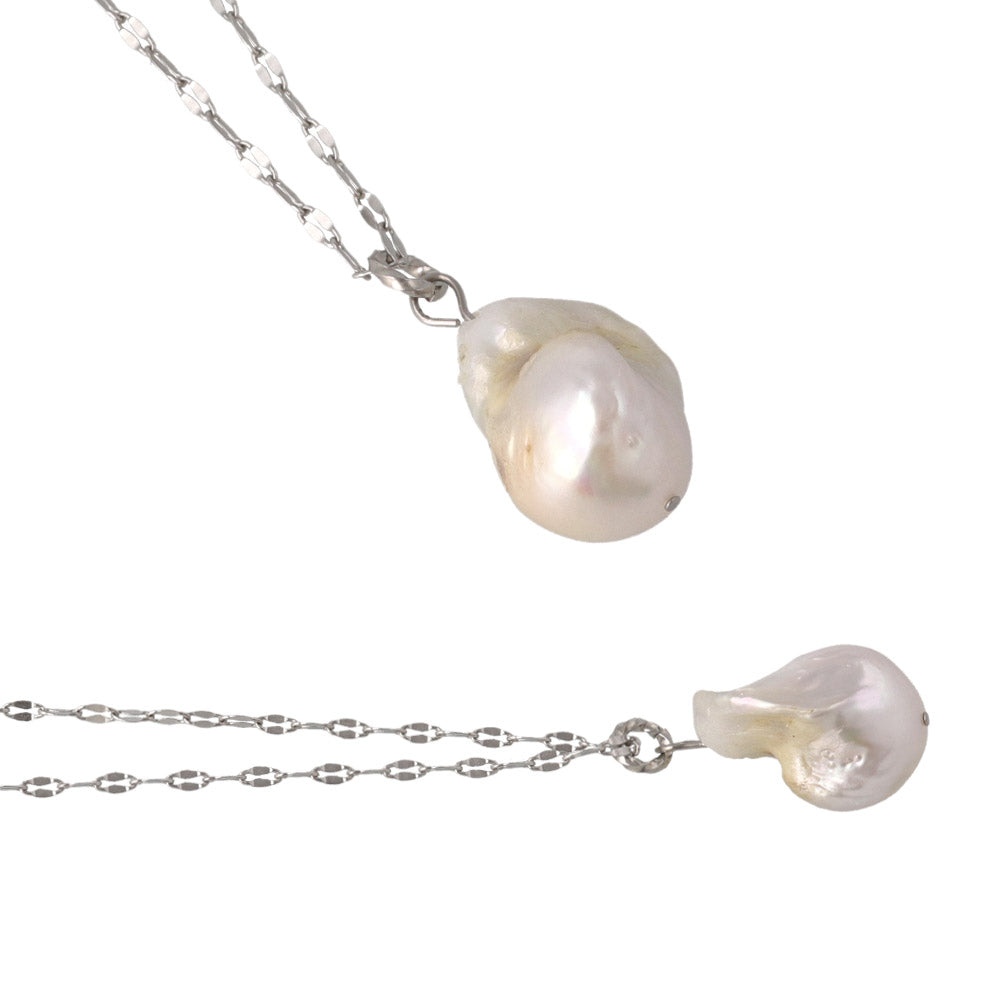 Baroque Pearl Silver Tone Chain Necklace