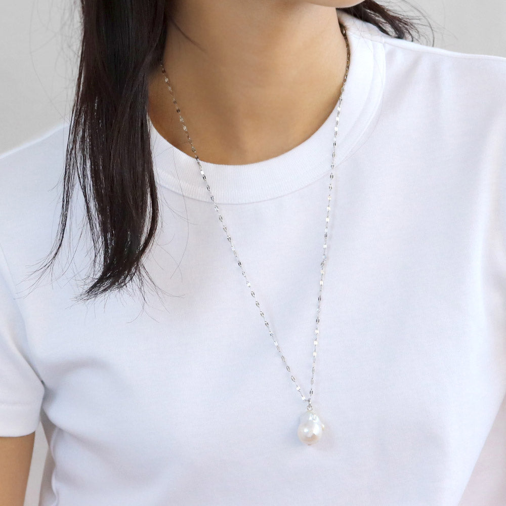 Baroque Pearl Silver Tone Chain Necklace