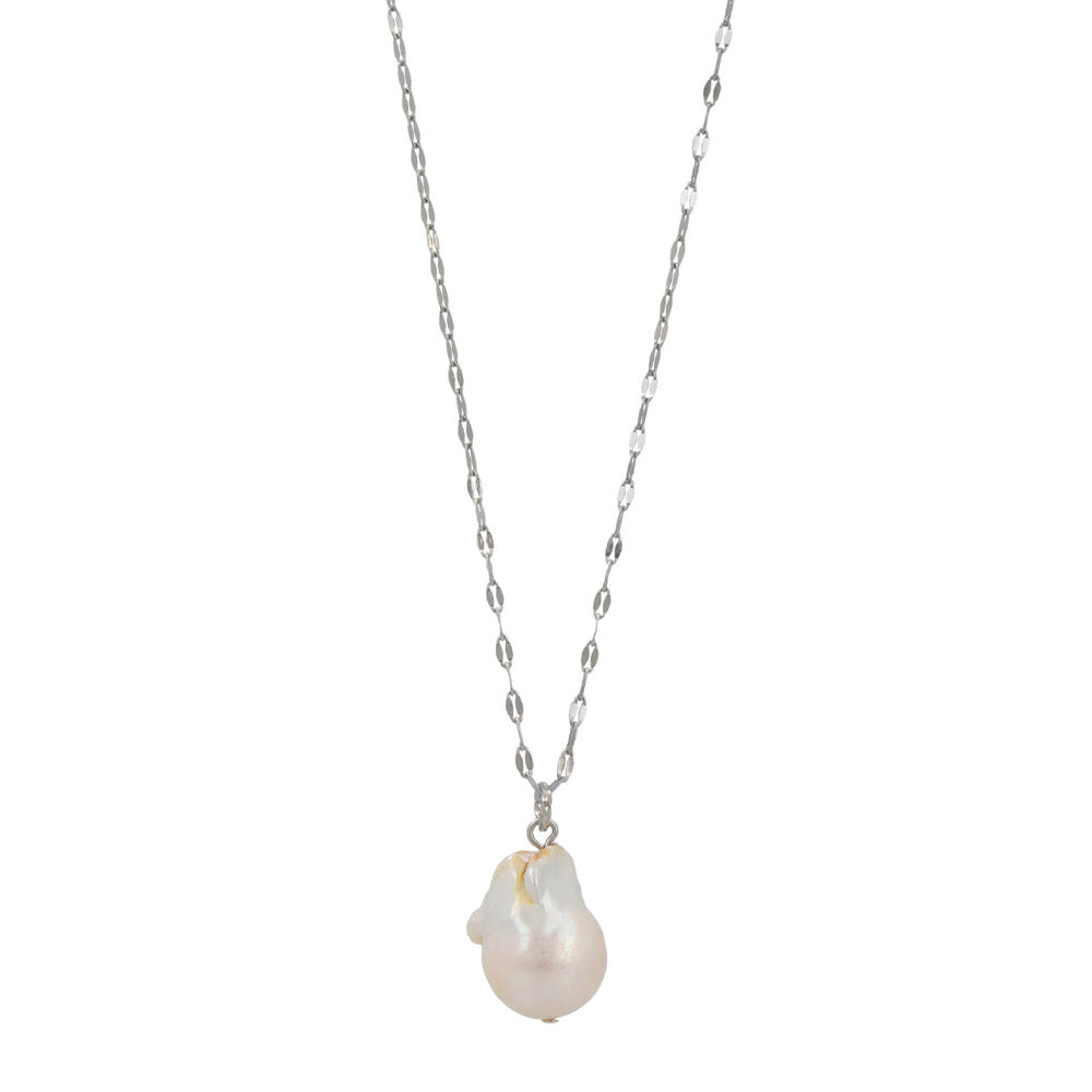 Baroque Pearl Silver Tone Chain Necklace