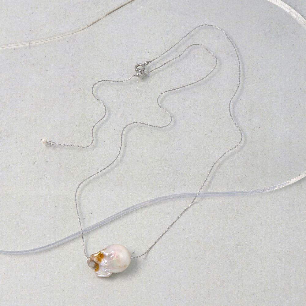 Baroque Pearl Silver Tone Slider Necklace