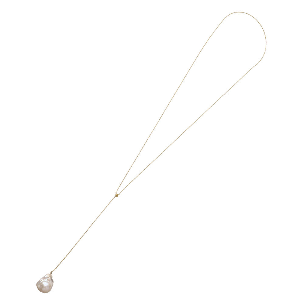 Baroque Pearl Gold Tone Slider Lariat Necklace