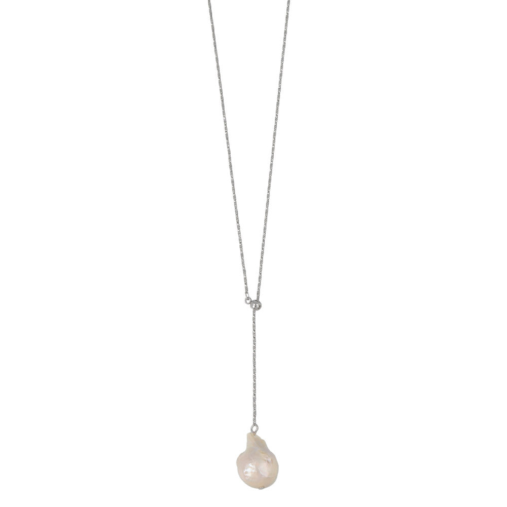 Baroque Pearl Silver Tone Slider Lariat Necklace