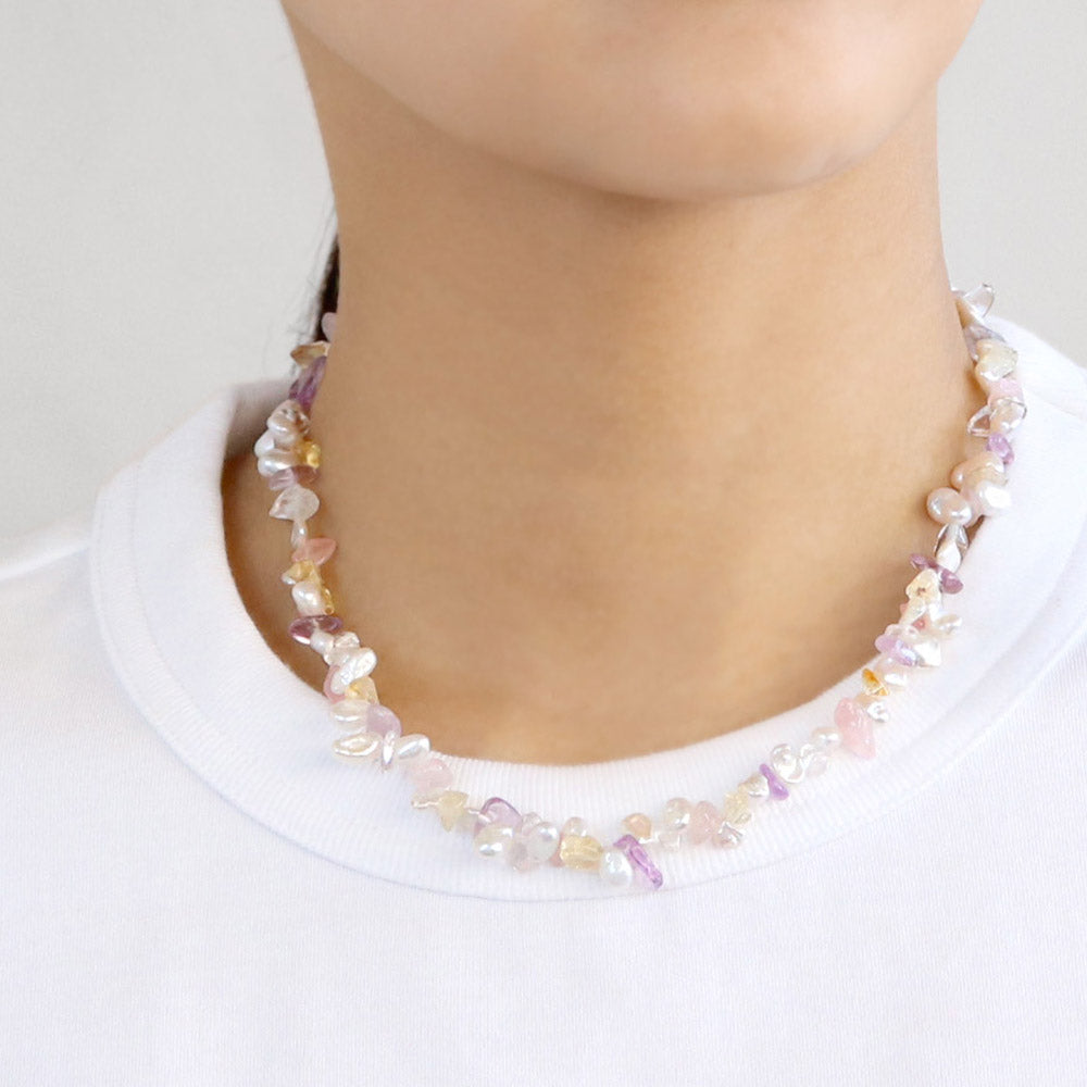 Pearl and Colorful Gravel Necklace