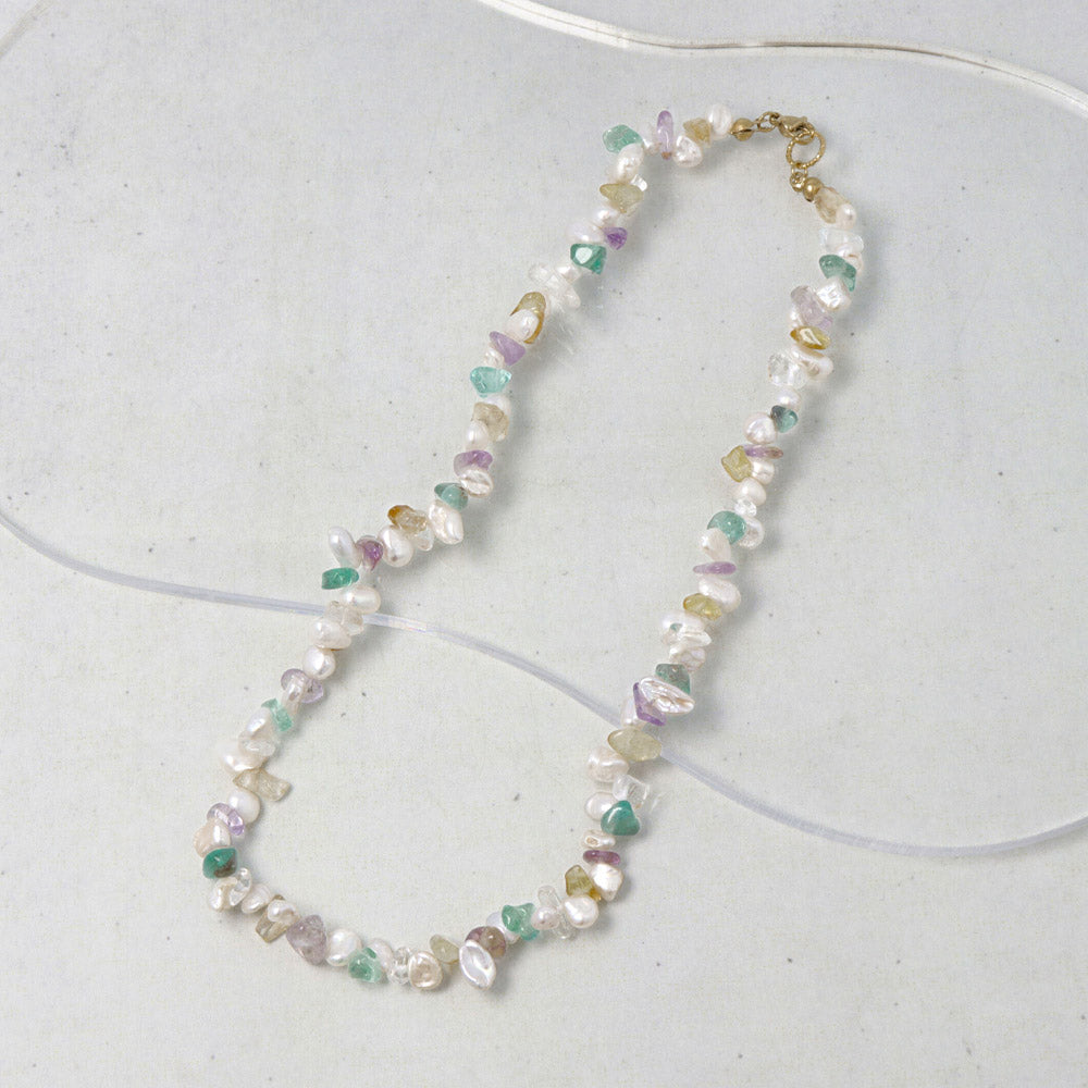 Pearl and Colourful Gravel Necklace