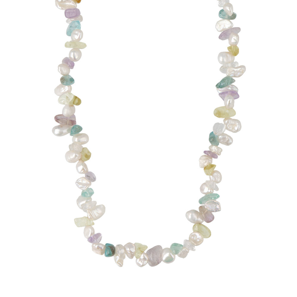 Pearl and Colorful Gravel Necklace
