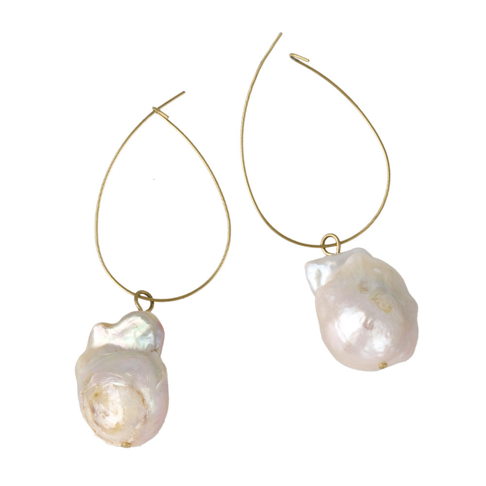 Baroque Pearl Gold Tone Hoop Earrings
