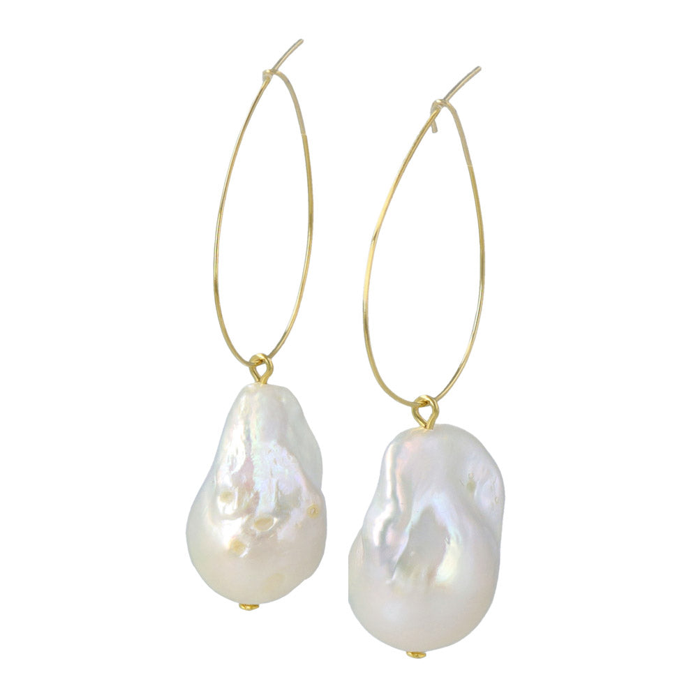 Baroque Pearl Gold Tone Hoop Earrings