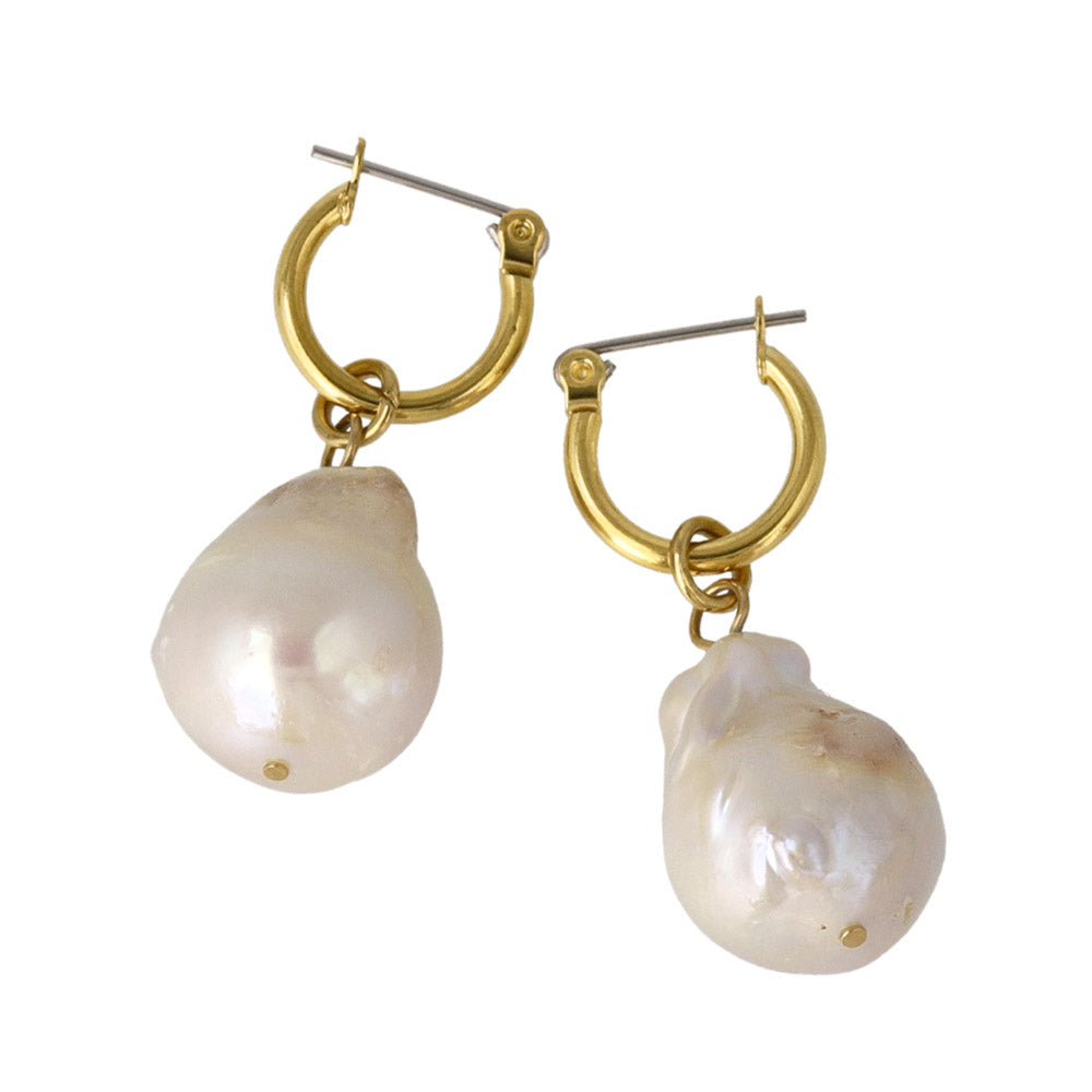 Baroque Pearl Gold Tone Mini Hoop Earrings