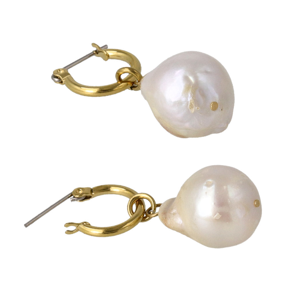 Baroque Pearl Gold Tone Mini Hoop Earrings