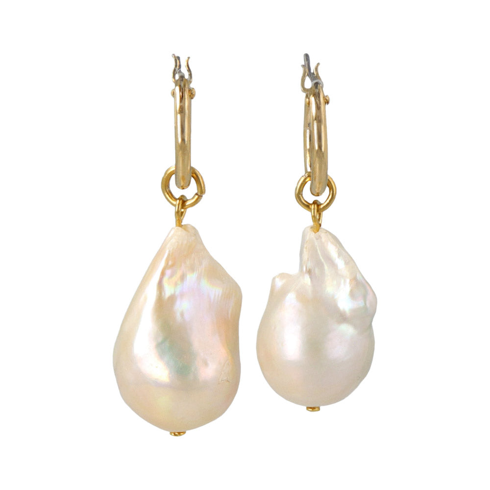 Baroque Pearl Gold Tone Mini Hoop Earrings