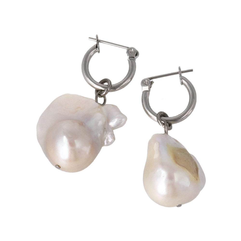 Baroque Pearl Silver Tone Mini Hoop Earrings