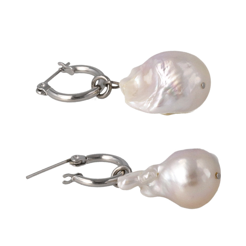 Baroque Pearl Silver Tone Mini Hoop Earrings