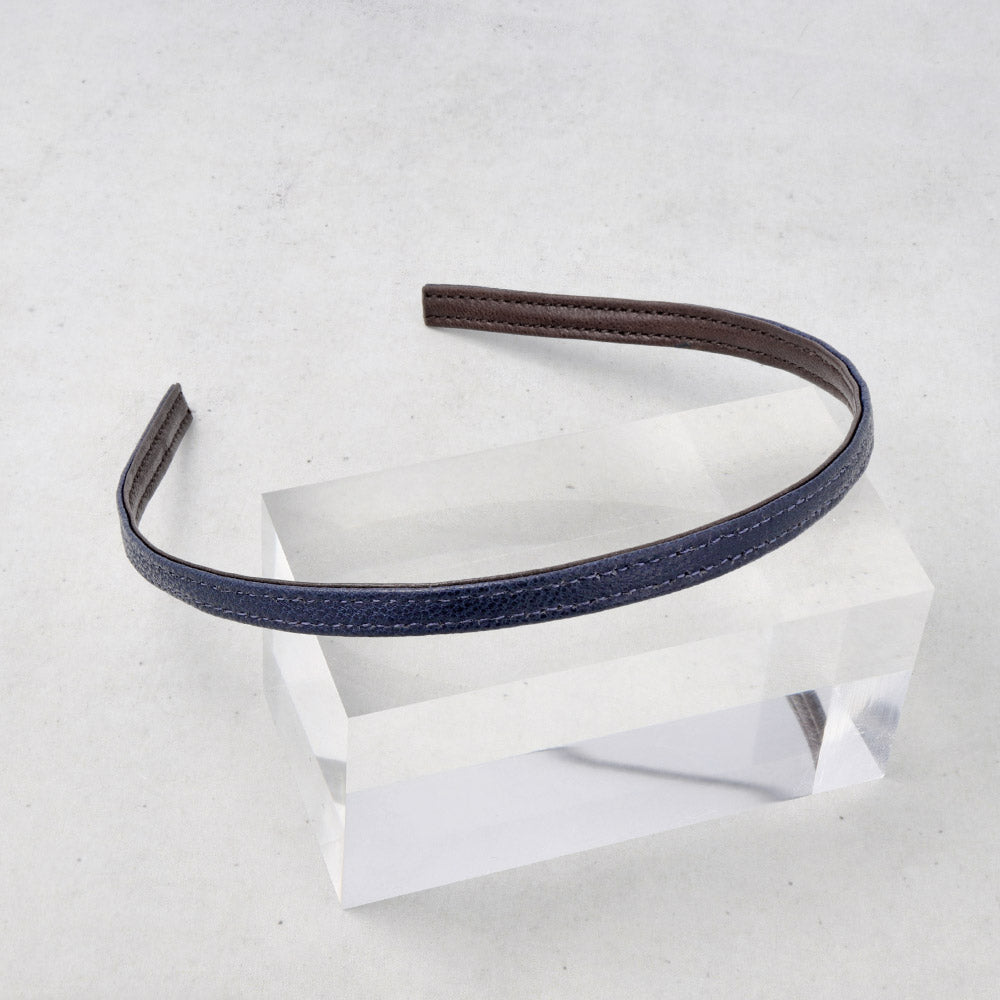 Navy and Brown Leather Reversible Headband