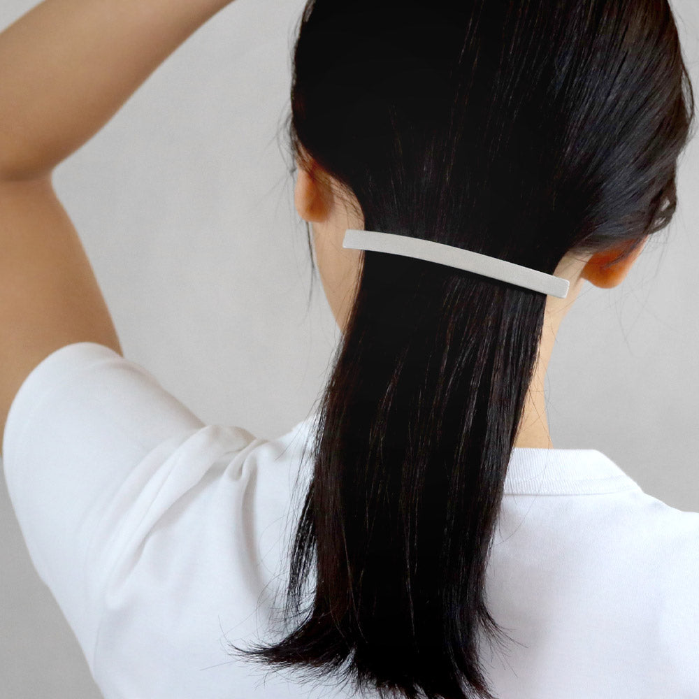 Thin Gray Leather Hair Barrette