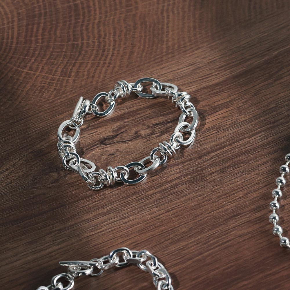 Silver Plated Mixed Chain Toggle Bracelet