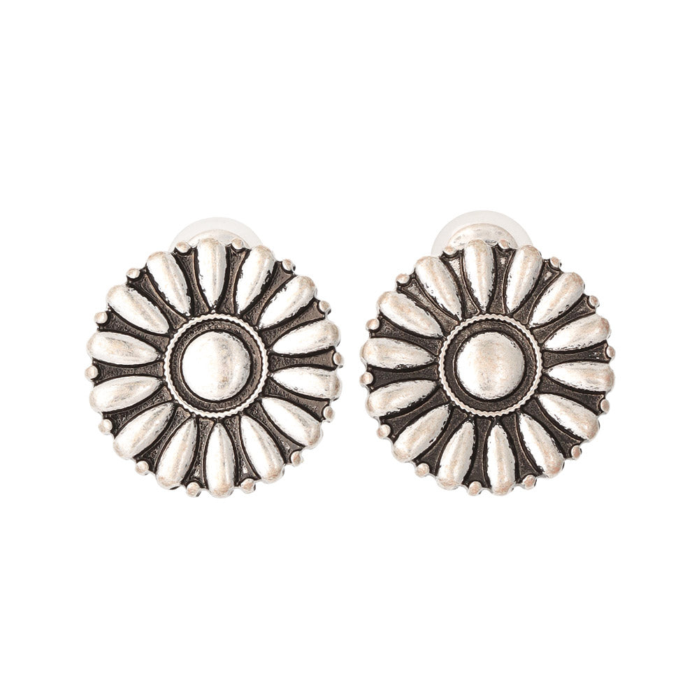 Flower Concho Clip On Earrings