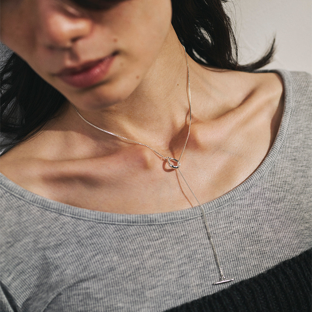 925 Silver Plated Box Chain Toggle Necklace