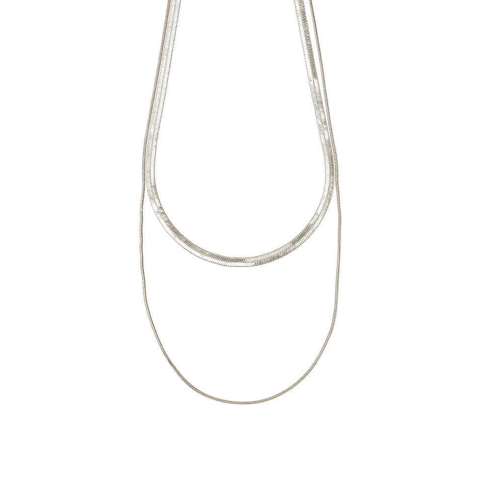 925 Silver Plated Double Row Toggle Necklace