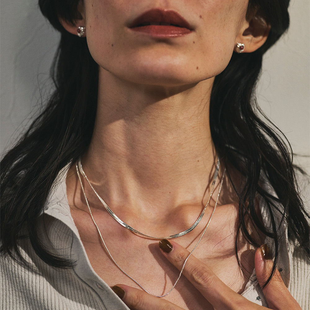 925 Silver Plated Double Row Toggle Necklace