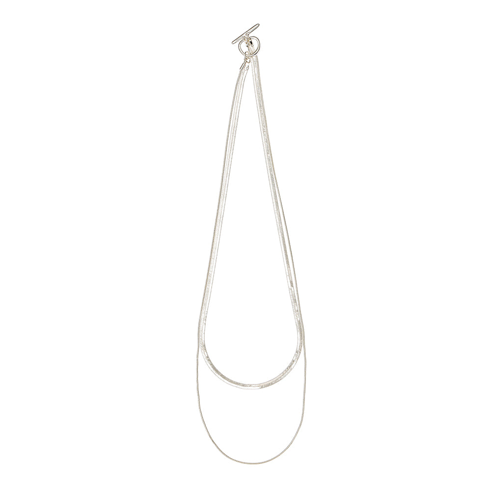925 Silver Plated Double Row Toggle Necklace