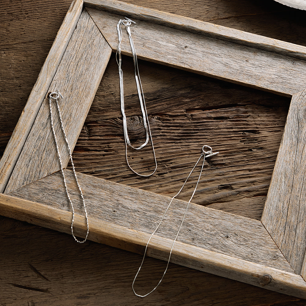 925 Silver Plated Double Row Toggle Necklace