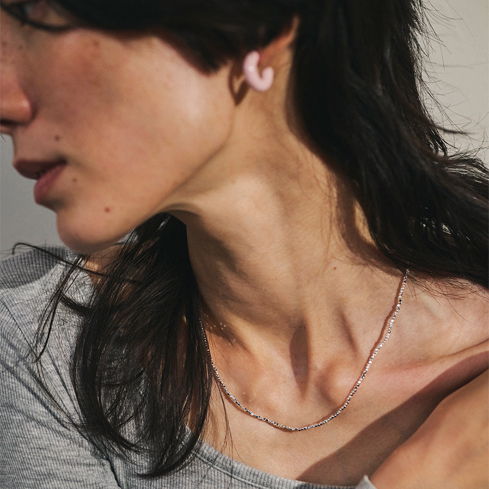 925 Silver Plated Cube Bead Toggle Necklace