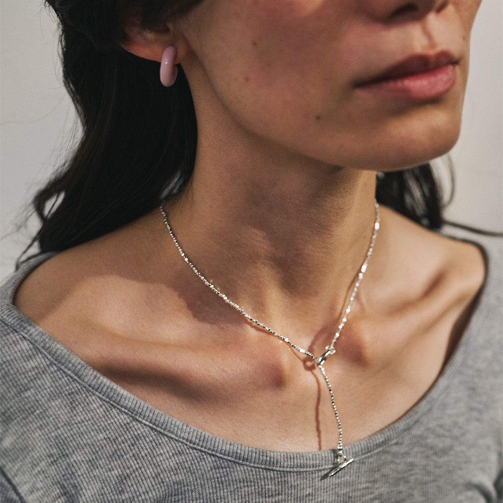 925 Silver Plated Cube Bead Toggle Necklace - osewaya