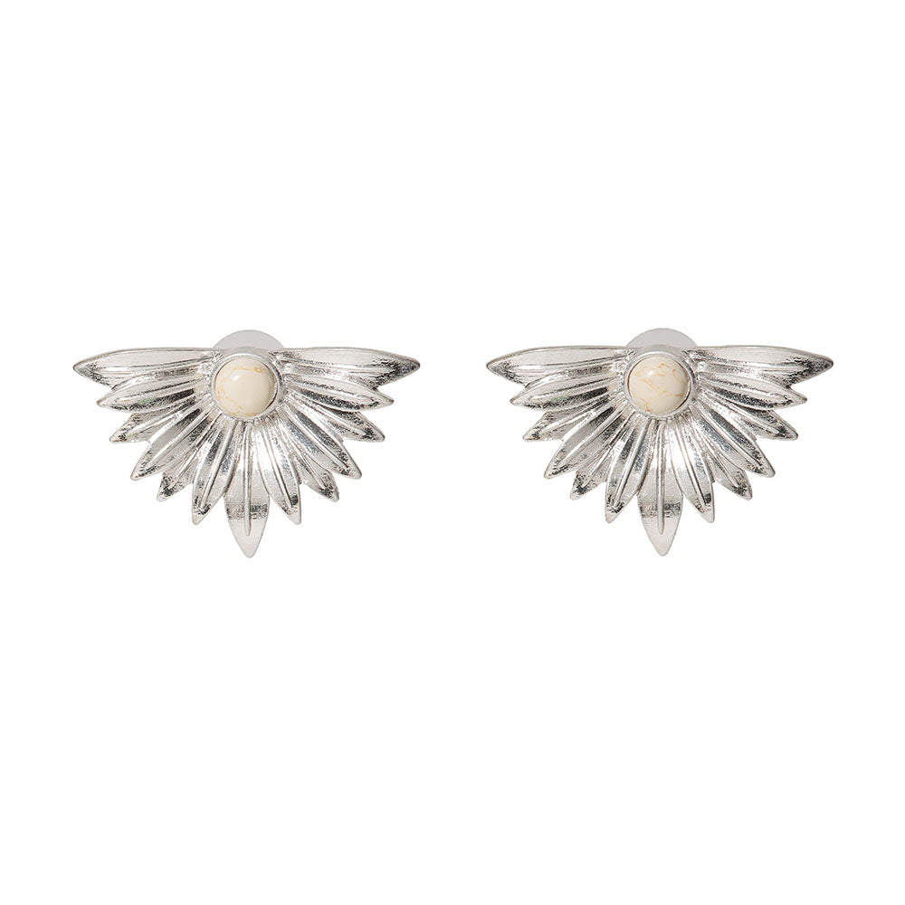 Metal Feather and Stone Earrings