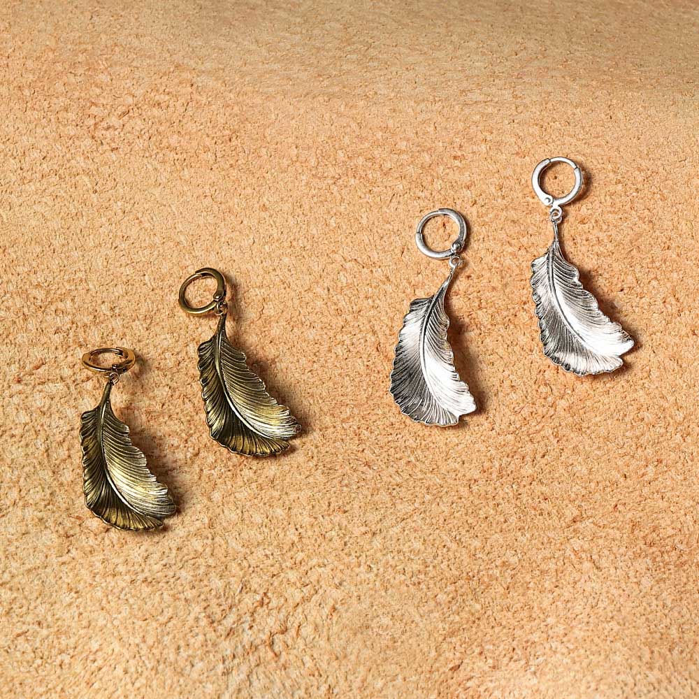 Feather Drop Huggie Earrings