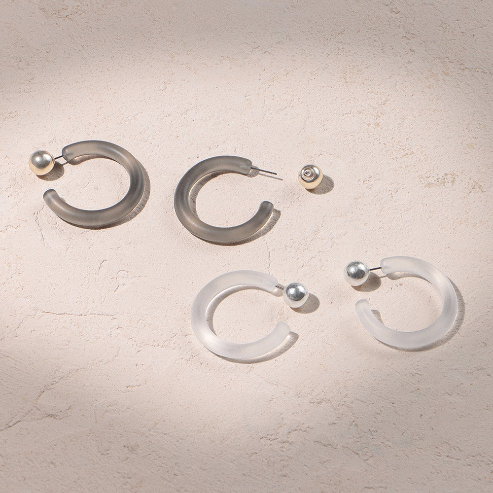Frosted Homaika Hoop Front Back Earrings