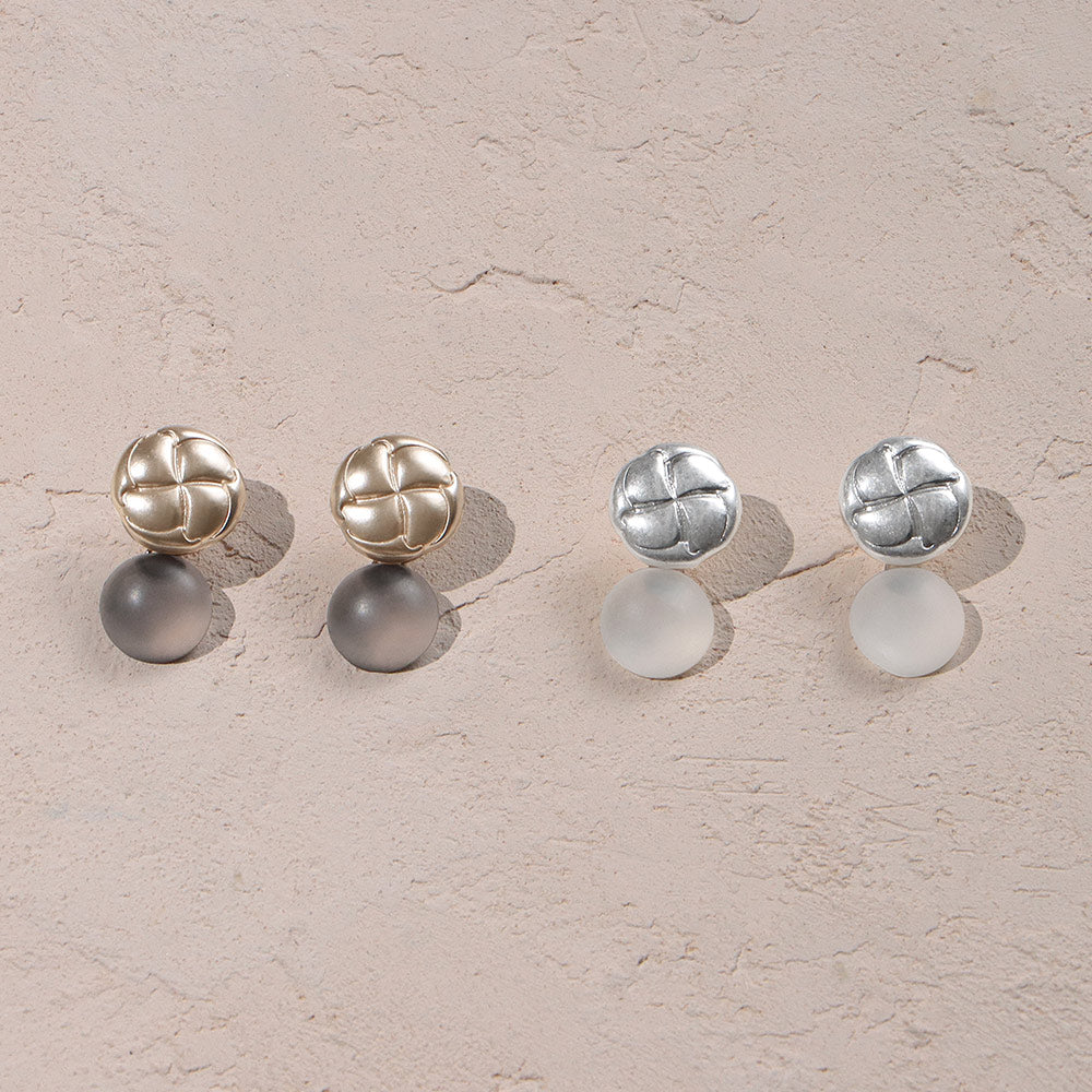 Quilted Button and Frosted Homaika Dome Earrings