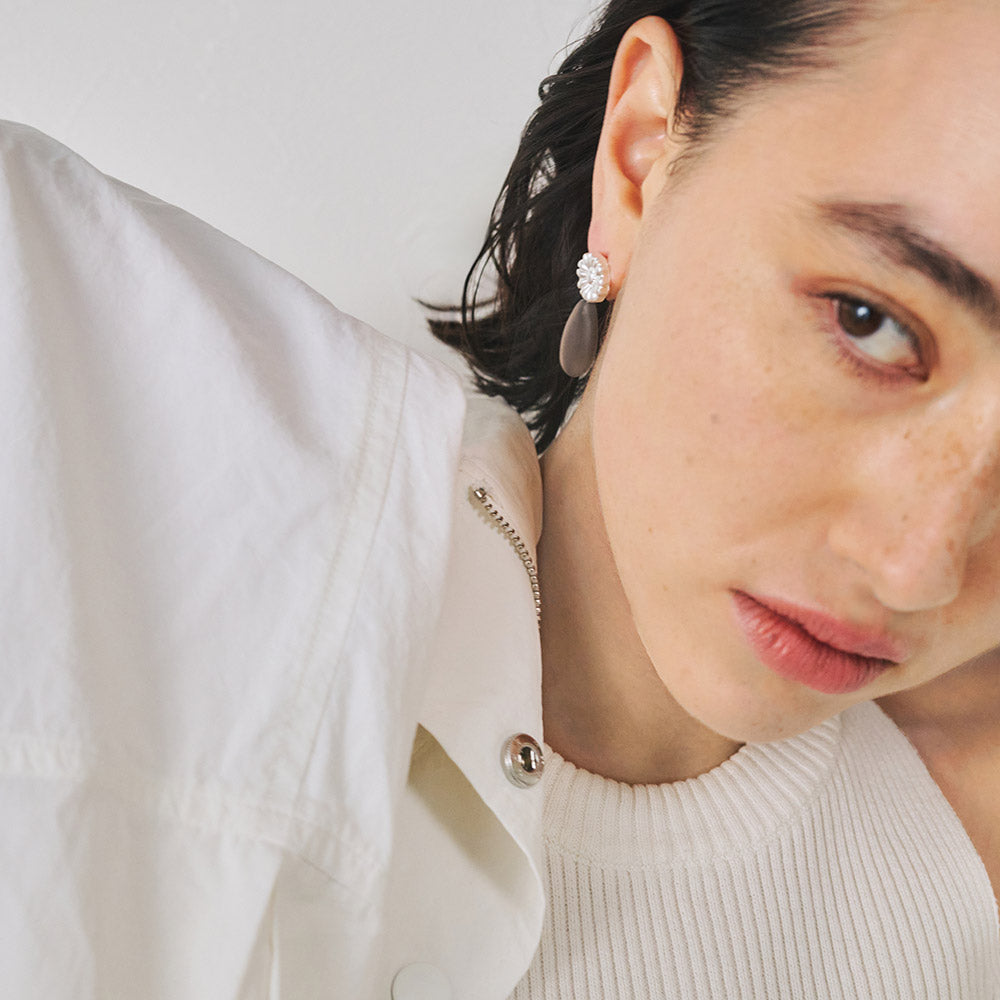 Flower and Frosted Homaika Pebble Earrings