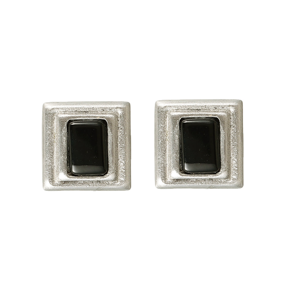 Square Frame Stone Stud Earrings
