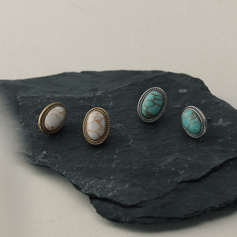 Oval Frame Stone Stud Earrings