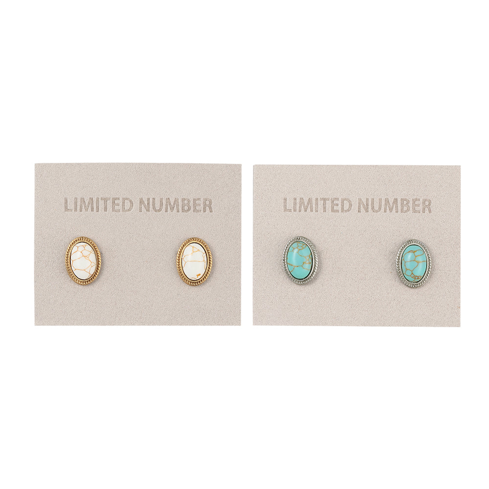 Oval Frame Stone Stud Earrings