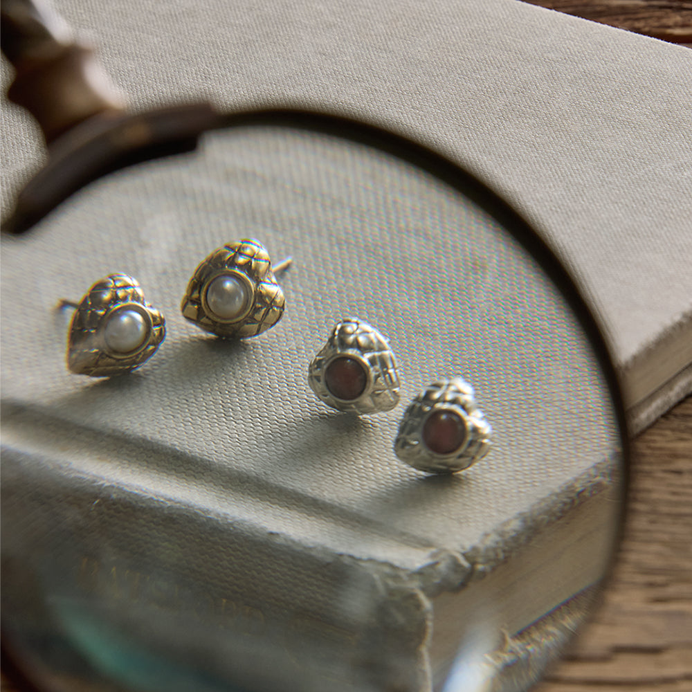 Quilted Dome Heart Studs