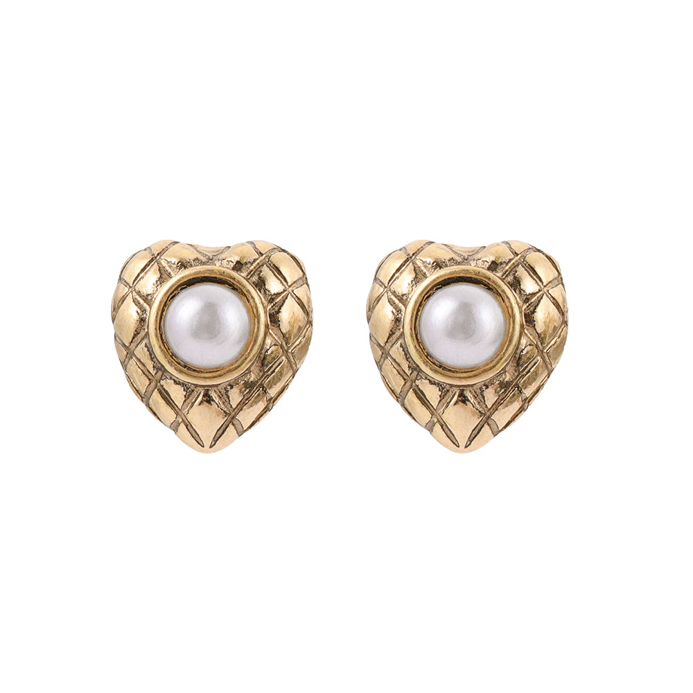 Quilted Dome Heart Studs