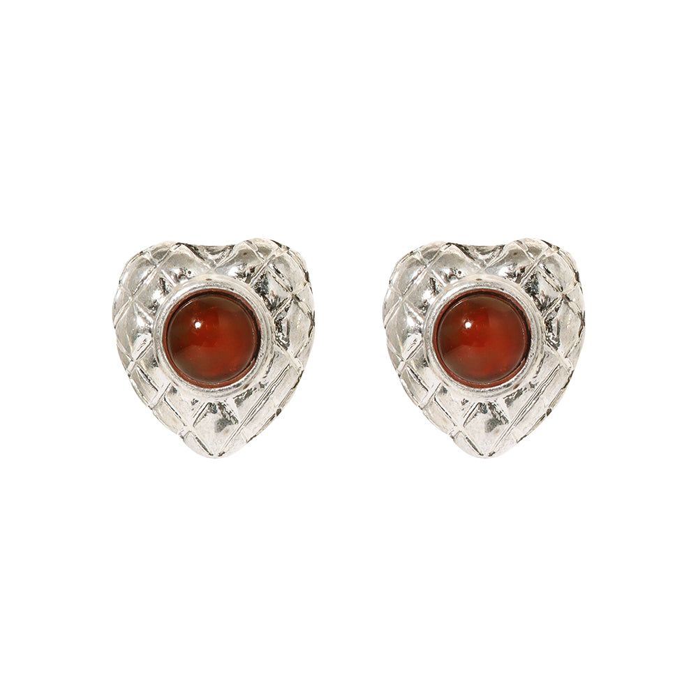 Quilted Dome Heart Studs