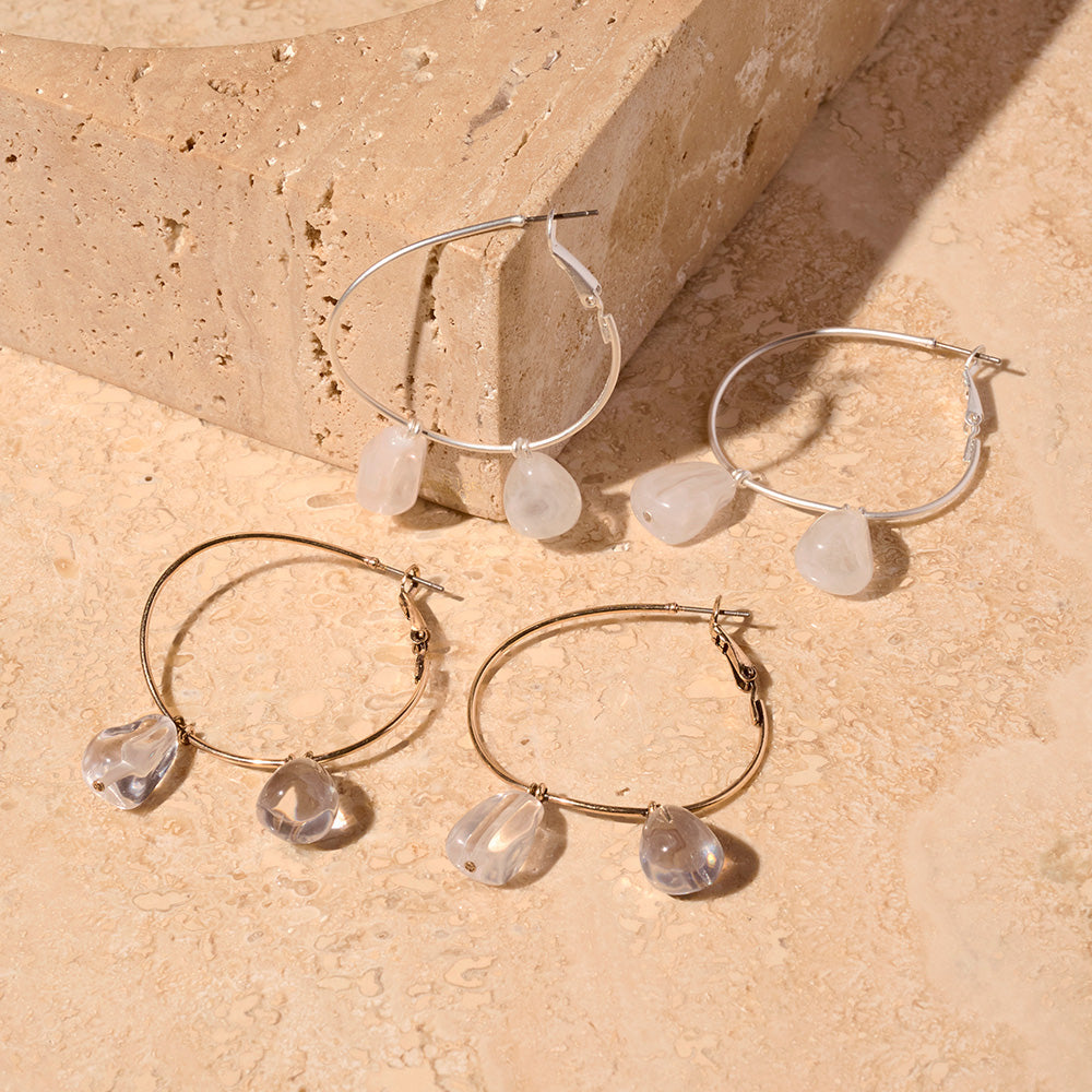 Double Stone Hoop Earrings