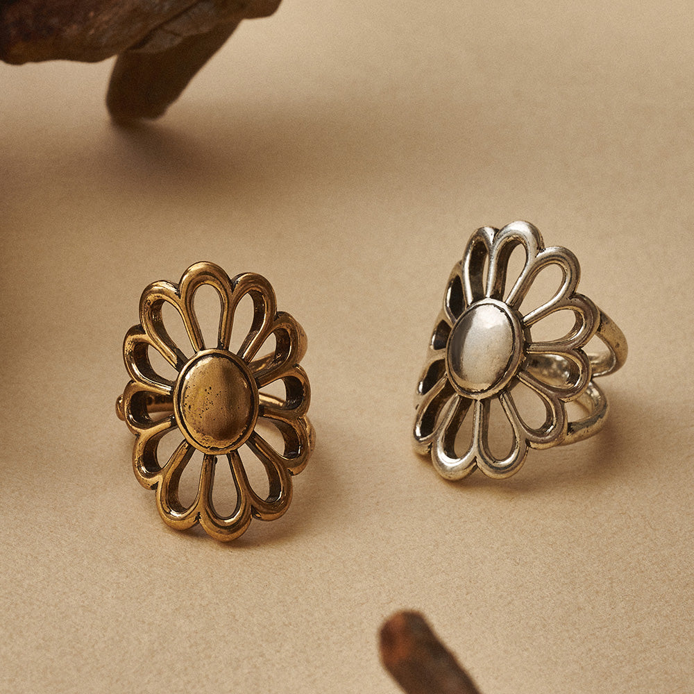 Hollow Flower Open Ring