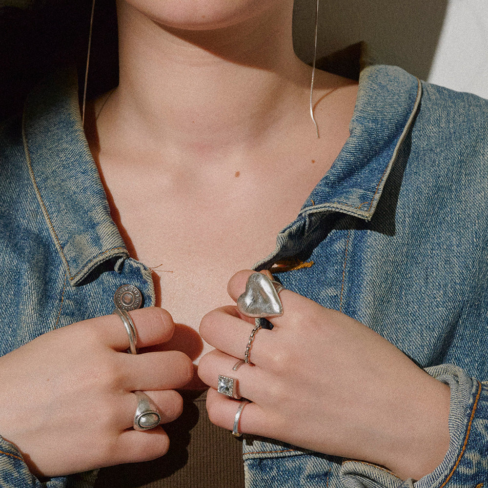 Chunky Hammered Heart Ring