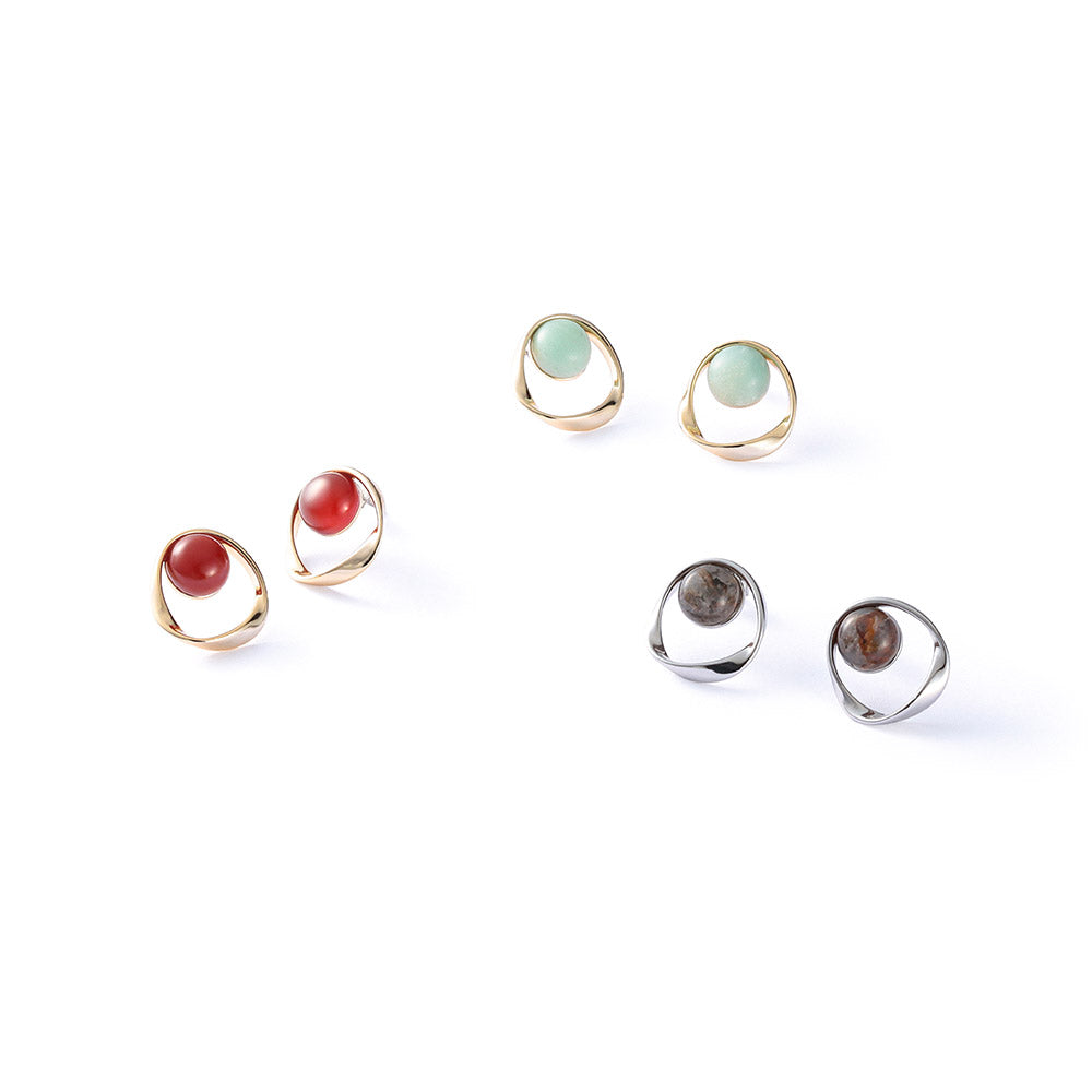 Gemstone Organic Circle Studs - osewaya