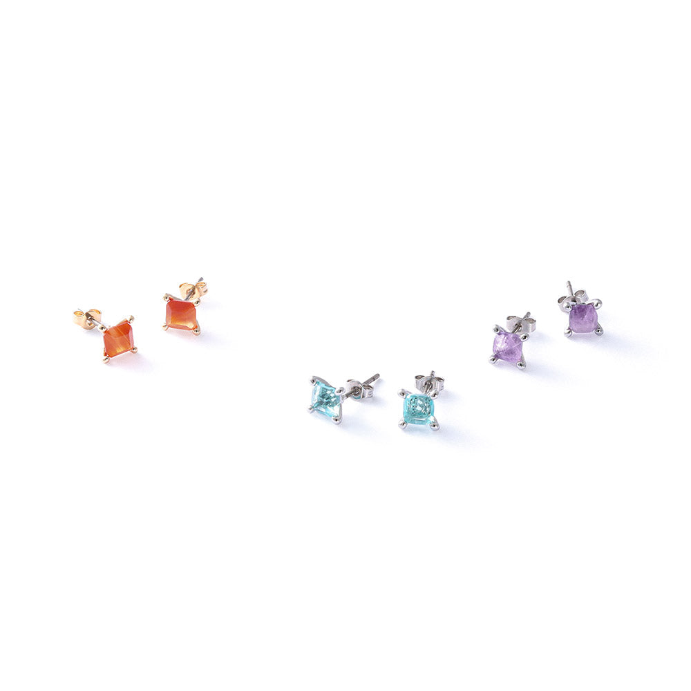 Square Gemstone Stud Earrings - osewaya