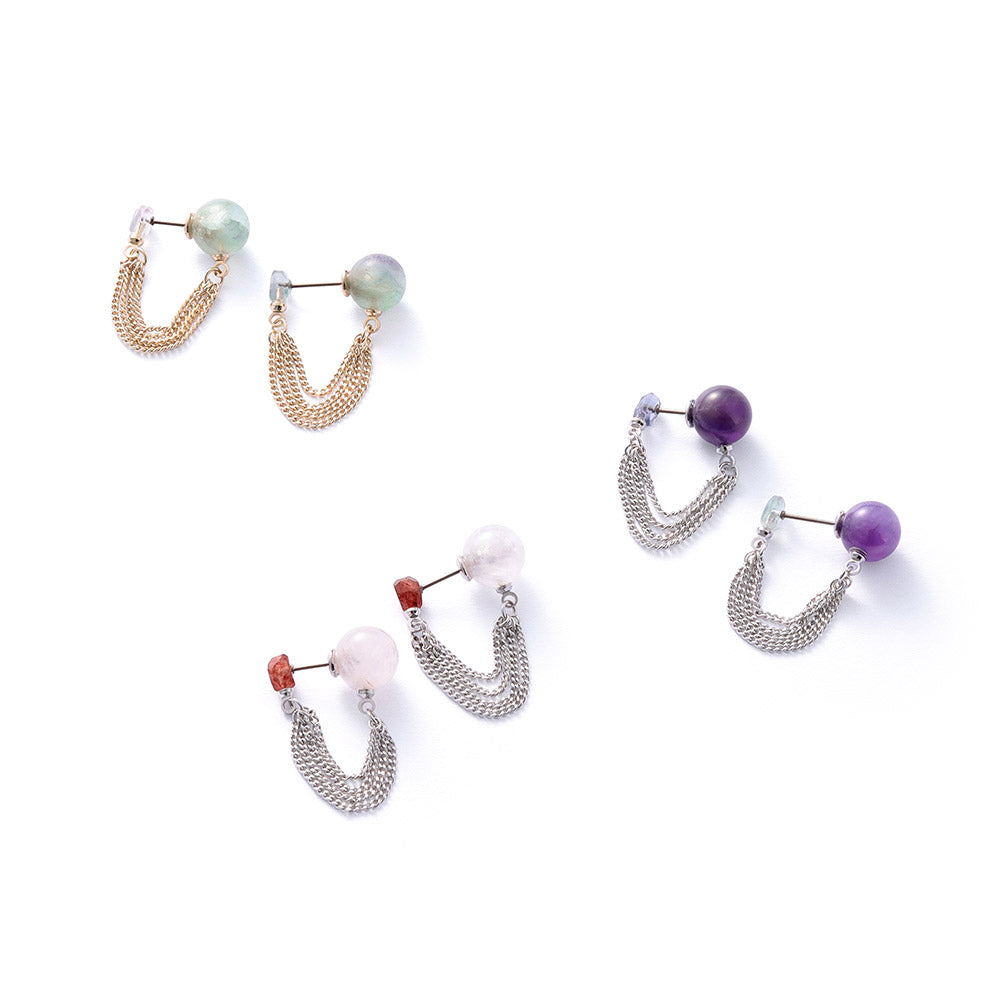 Gemstone Front Back Chain Earrings - osewaya