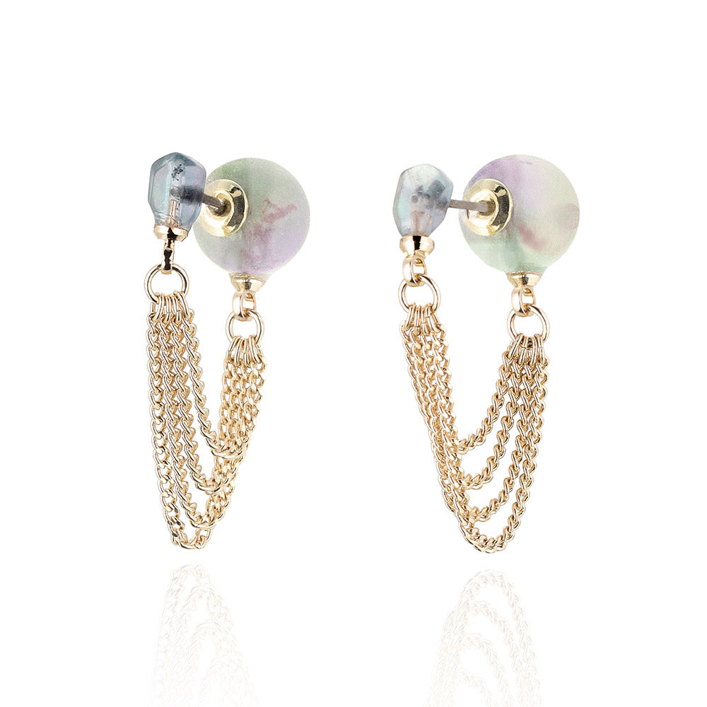 Gemstone Front Back Chain Earrings