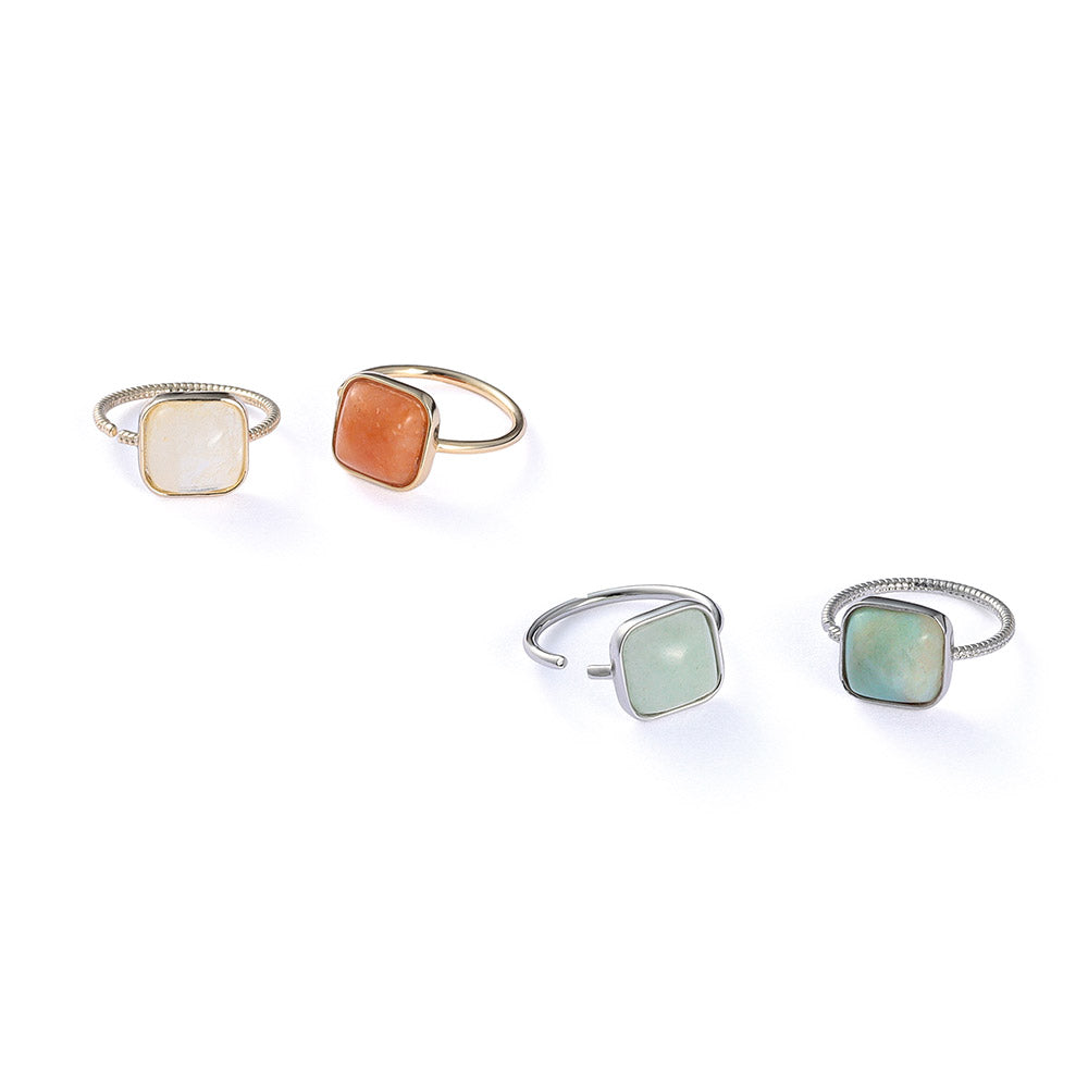 Square Gemstone Open Ring - osewaya