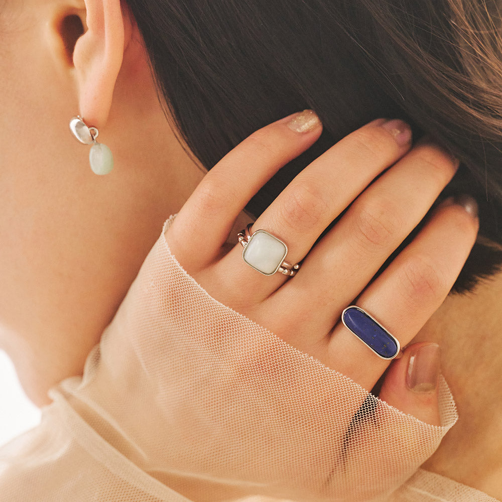 Gemstone Rectangle Signet Open Ring