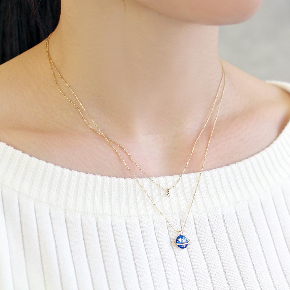 Small Planet Charm Double Chain Necklace - Osewaya